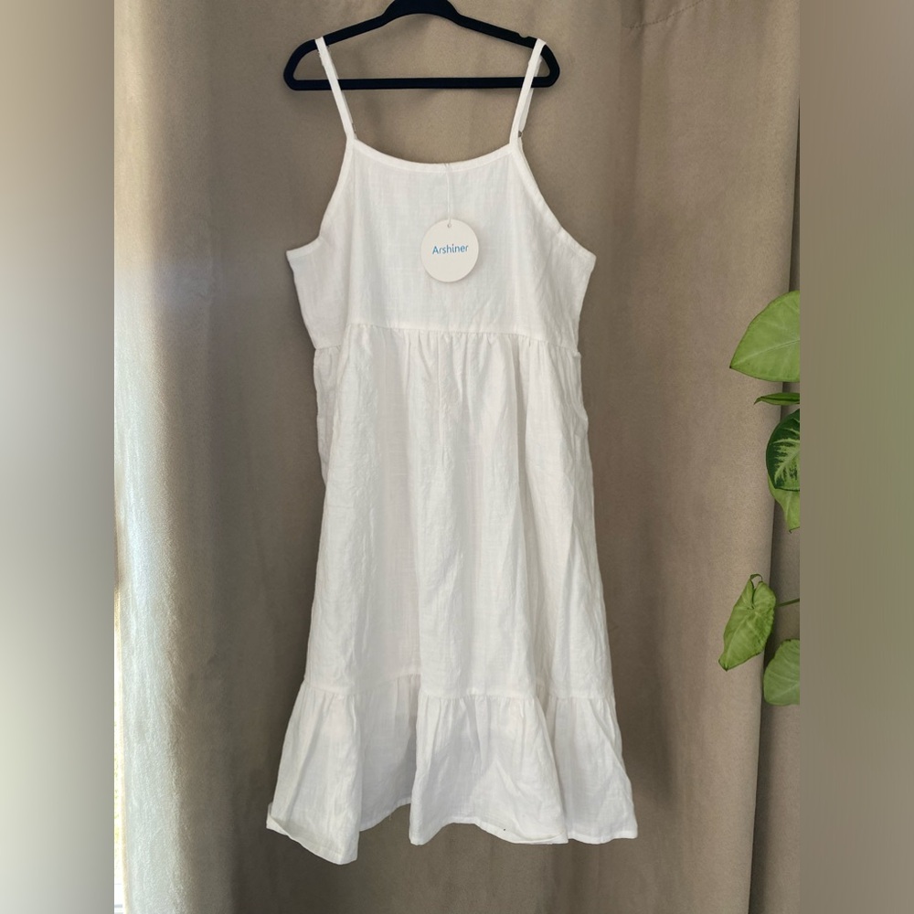 Arshiner Girls White Cotton Sun Dress
